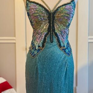 New with Tags Sherri Hill Blue Beaded Butterfly Cocktail Prom short Dress